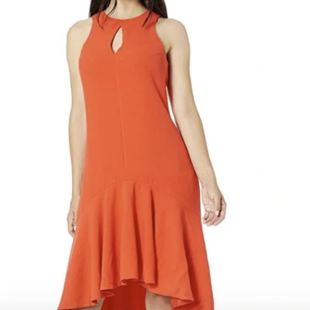 Trina Turk PETAL Lady Bug Coral Red Orange Crepe Sleeveless Keyhole Dress Sz 6 - Picture 6 of 16